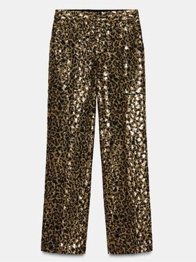 NWOT Zara Black and Gold Sequin Straight-Leg Pants